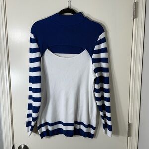 Ashley Stewart Blue & White Peekaboo High Neck Sweater Plus Size 26/28W‎